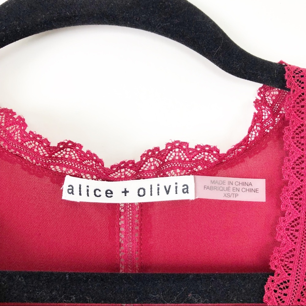 Alice + Olivia Farah Lace Silk Cold Shoulder Top - Picture 7 of 8